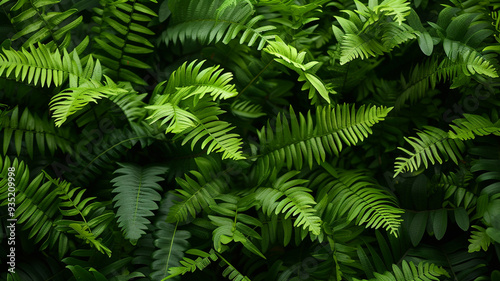 Fern frond in lush green forest, nature's intricate pattern