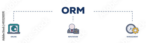 ORM icons process structure web banner illustration of internet, browser, winner, trust, favorite, and business icon png transparent background.