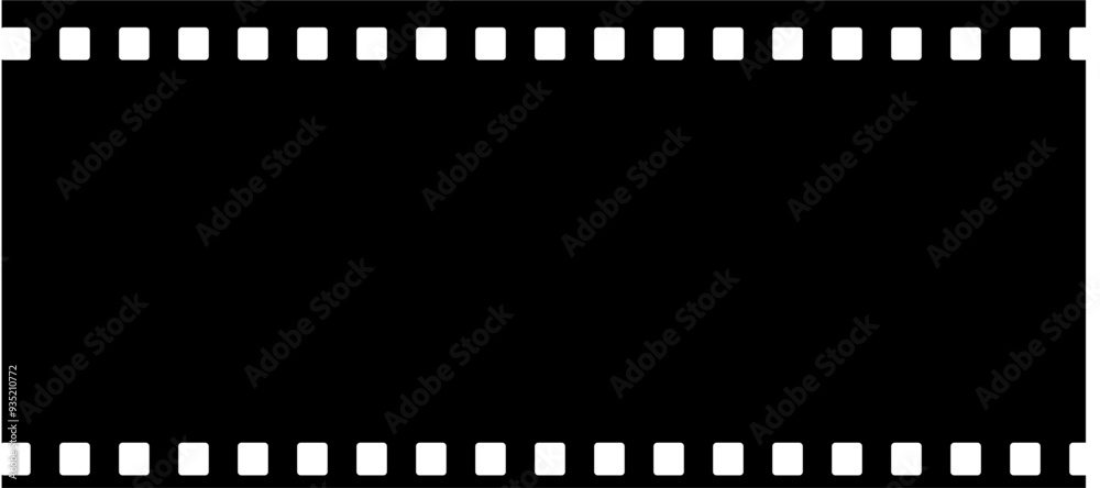 Obraz premium Real film macro photo of long 35mm filmstrip under dirty glass plate on white paper background. film material with dust. blank photo mock up. Vector