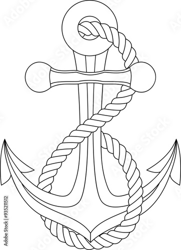 An anchor from a ship or boat with a rope wrapped around it nautical illustration