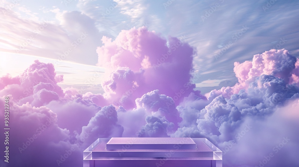 2. Transparent podium with blank space, front view, positioned in front ...