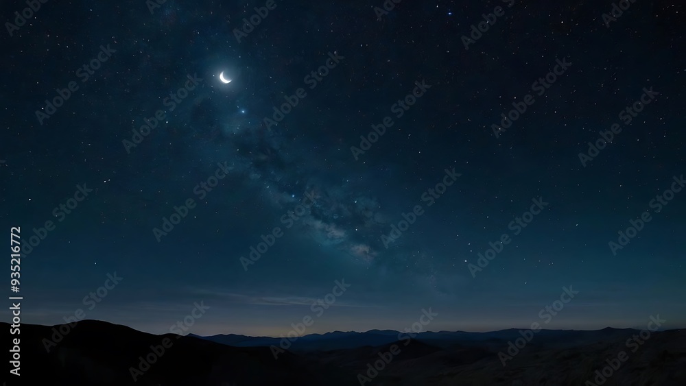 Beautiful night sky view with moon and bright stars, astronomical unique night sky view Beautiful night sky view with moon and bright stars, astronomical unique night sky view