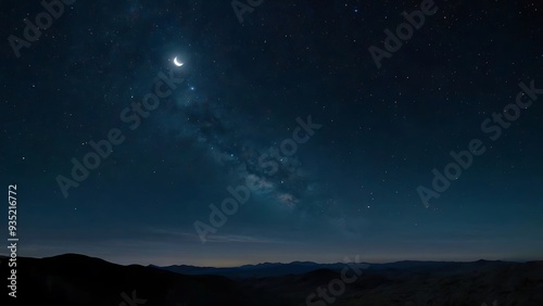 Beautiful night sky view with moon and bright stars, astronomical unique night sky view