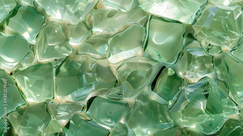 Obraz premium Shattered glass prism, pale green setting, splintered shards and vibrant reflections, artistic and dynamic.