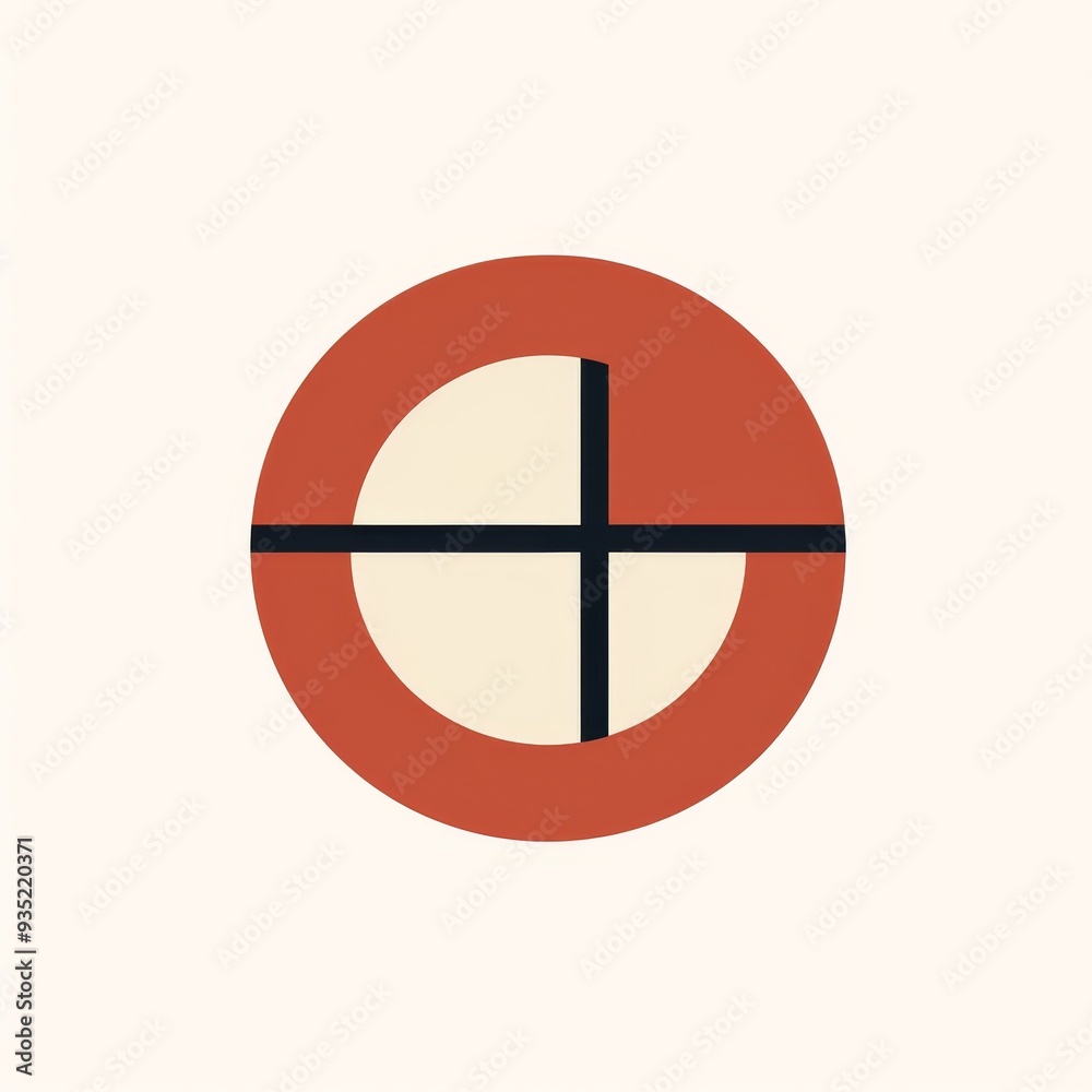 Minimalist Abstract Red and Black Circle with Cross Illustration on Cream Background for Modern Design or Branding Minimalist Abstract Red and Black Circle with Cross Illustration on Cream Background for Modern Design or Branding