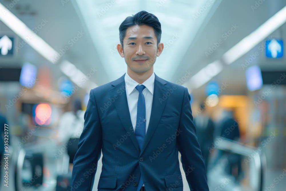 Portrait of businessman wearing a suit and pulling a suitcase Portrait of businessman wearing a suit and pulling a suitcase