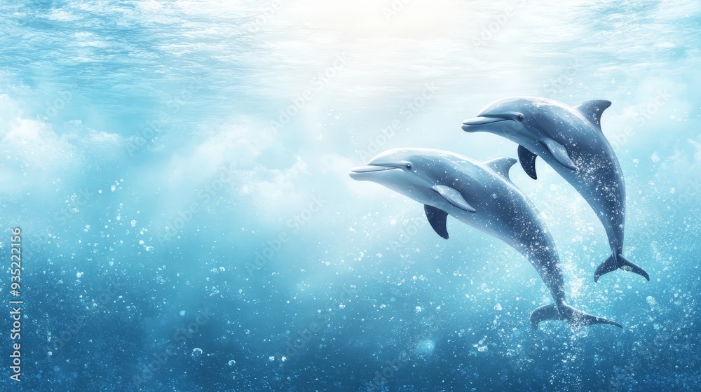 Two Dolphins Swimming Underwater with Bubbles Two Dolphins Swimming Underwater with Bubbles