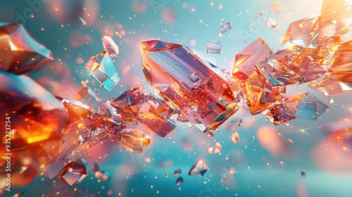 Tumbling cracked prism pattern, pale turquoise background, broken shards and colorful light effects, sleek and vibrant.
