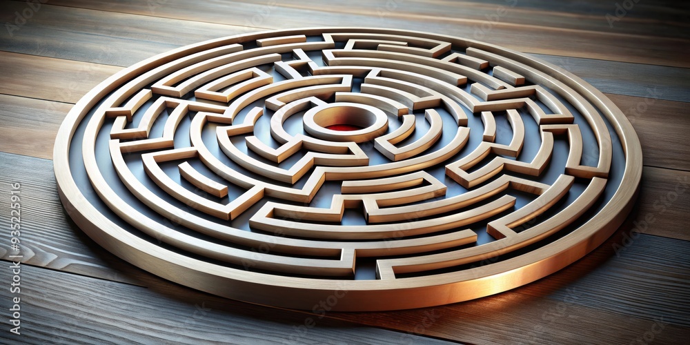 Circular maze solution with path highlighted on a puzzle board, maze, solving, solution, strategy, labyrinth, challenge Circular maze solution with path highlighted on a puzzle board, maze, solving, solution, strategy, labyrinth, challenge