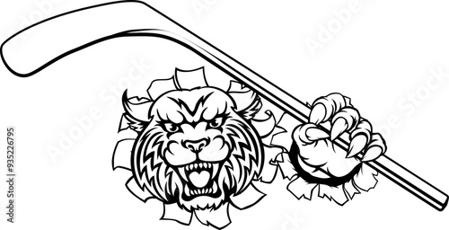 Canvas Print A wildcat ice hockey player animal sports mascot holding a hockey stick