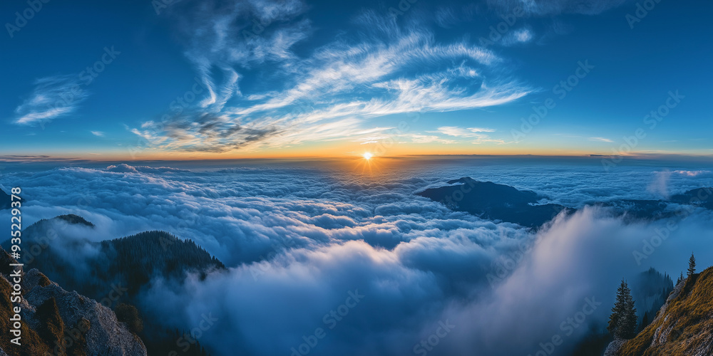above the clouds panoramic view above the clouds panoramic view