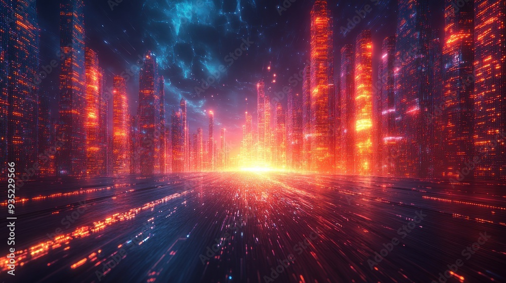 Futuristic Cityscape with Glowing Towers Futuristic Cityscape with Glowing Towers