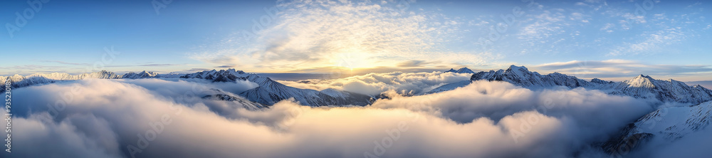 panoramic view from above the clouds in the sky as a motivation concept panoramic view from above the clouds in the sky as a motivation concept