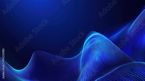 Glowing wave lines on a dark blue background with dynamic patterns, ideal for modern tech visuals