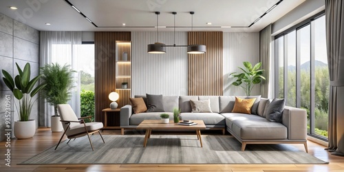 Wallpaper Mural Modern living room interior with minimalist decor and natural light, contemporary, stylish, elegant, furniture, design Torontodigital.ca