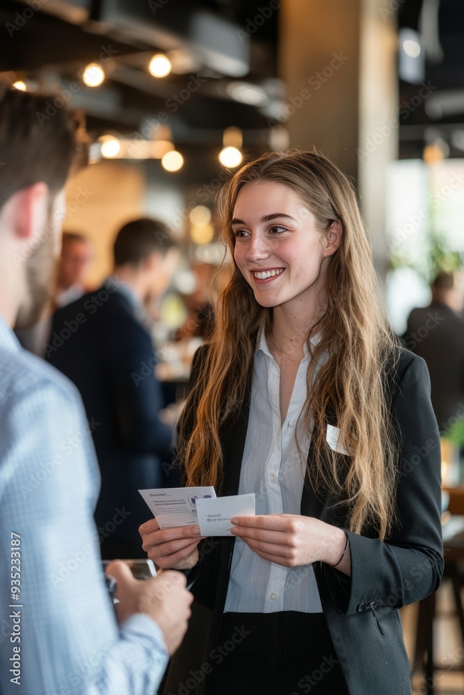 Networking happens at a lively business event, with attendees making connections and participating in group discussions The atmosphere Networking happens at a lively business event, with attendees making connections and participating in group discussions The atmosphere