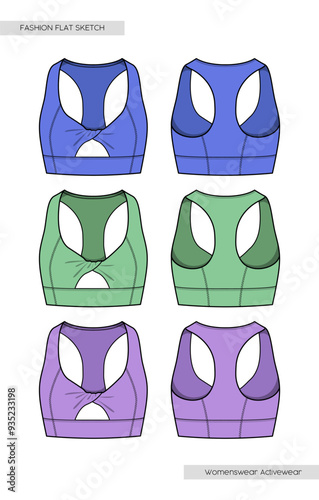 Isolated Sports Bra Fashion Cad design. Flat sketches technical drawings. Illustrator vector template.