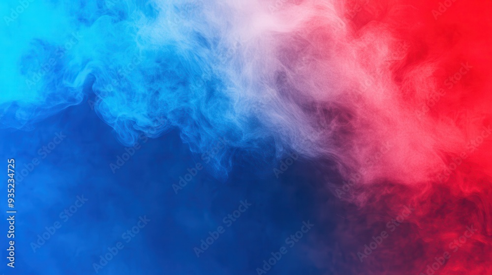 Obraz premium A swirling blend of blue and red smoke creating an abstract background.