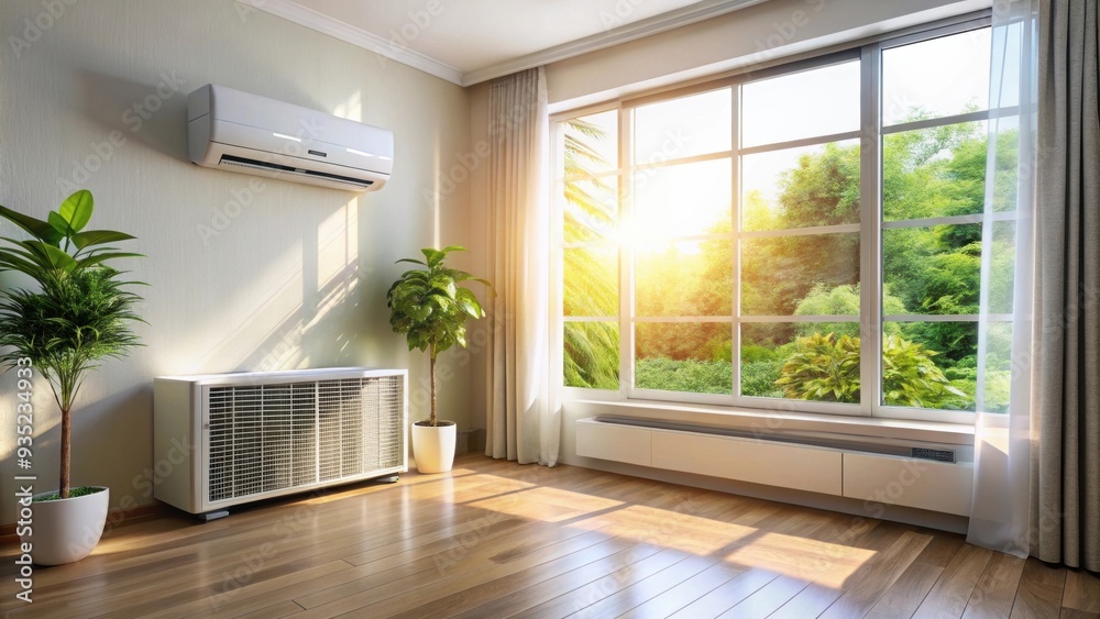 Fototapeta premium Modern air conditioner in sunlit room