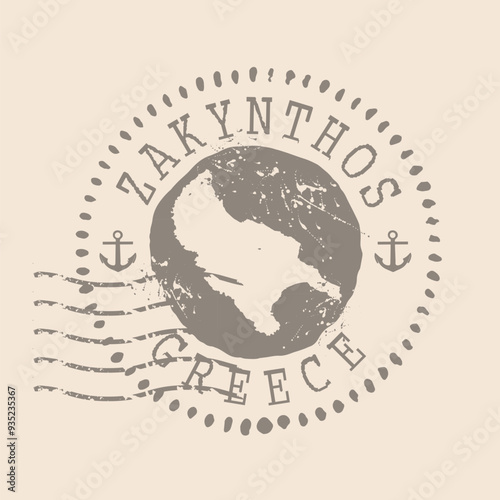 Stamp Postal of Zakynthos. Map Silhouette rubber Seal.  Design Retro Travel. Seal  Map Zakynthos of Greece grunge  for your design.  EPS10