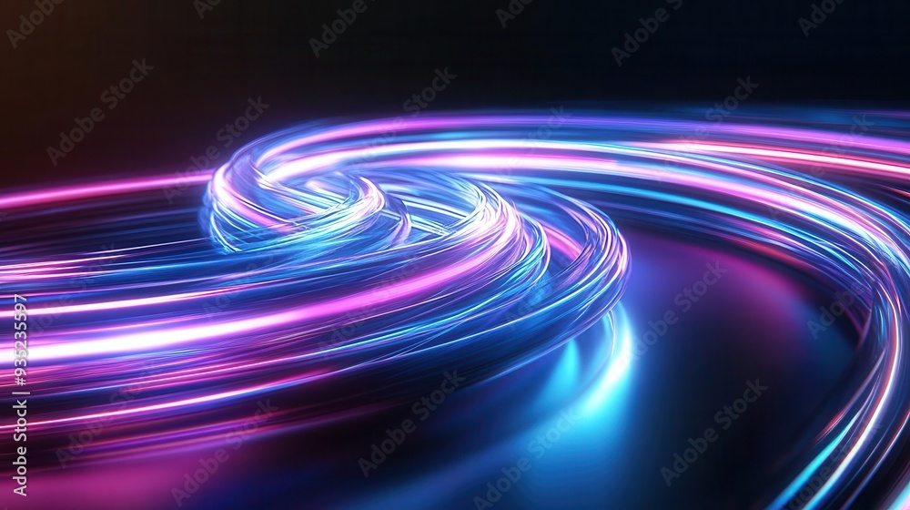 Abstract swirling neon lights in blue and purple, creating a dynamic and futuristic design. Abstract swirling neon lights in blue and purple, creating a dynamic and futuristic design.