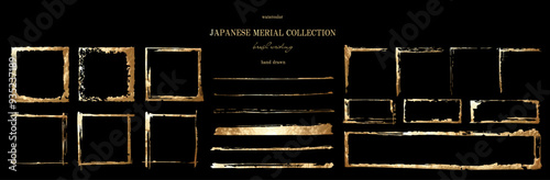 手描きの金箔をあしらった筆書きのフレームコレクション/ベクター、年賀状、ゴールド、筆線、セット、イラスト