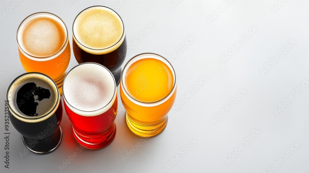 A row of six glasses of different colored drinks A row of six glasses of different colored drinks