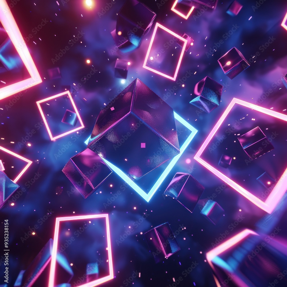 Floating Cubes in a Neon Dream Floating Cubes in a Neon Dream