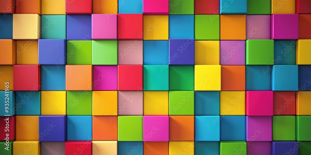 Colorful squares creating depth and movement on flat background , optical illusion Colorful squares creating depth and movement on flat background , optical illusion