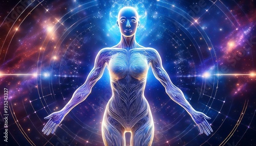 Women in the Universe, galaxy background, mystery concept , Spirituality.