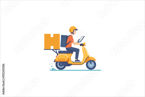 Express Delivery by motorcycle or scooter flat style logo design vector template for company.