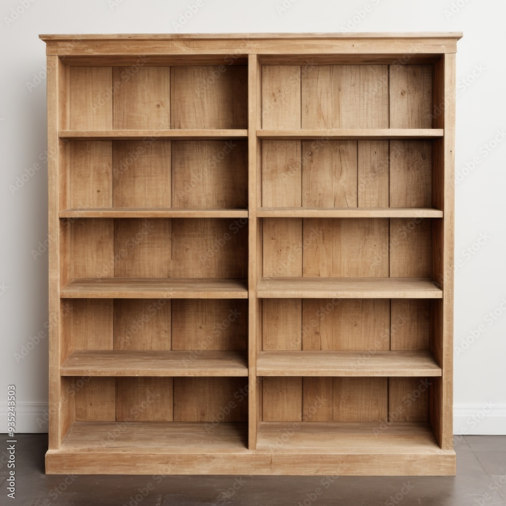 Rustic Wooden Bookshelf with Grid-like Design and Natural Finish Rustic Wooden Bookshelf with Grid-like Design and Natural Finish