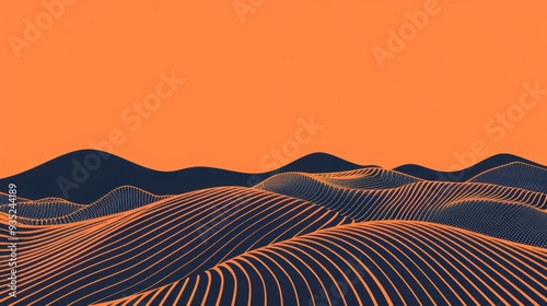 A minimalist abstract illustration of a desert landscape with orange and blue lines, creating a vibrant and modern background