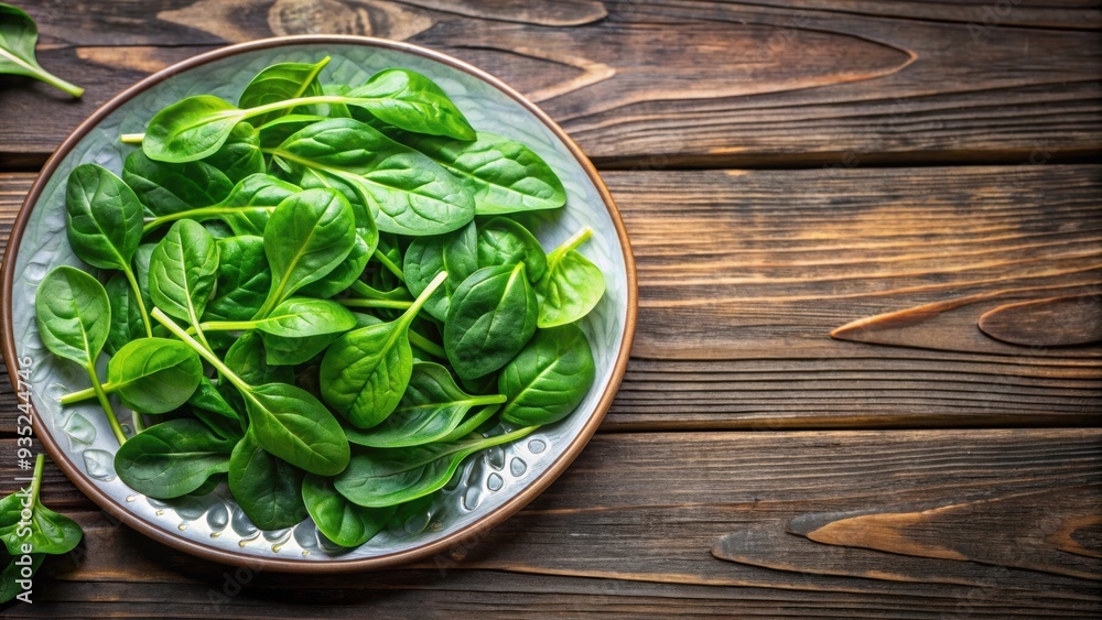 Plate of fresh green leaves, including spinach, healthy, organic, salad, vegetarian, diet, nutrition, vibrant, plant-based Plate of fresh green leaves, including spinach, healthy, organic, salad, vegetarian, diet, nutrition, vibrant, plant-based