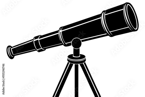 Vintage Telescope: A silhouette illustration of an old-fashioned telescope on a tripod, symbolizing exploration, discovery, and the pursuit of knowledge.  