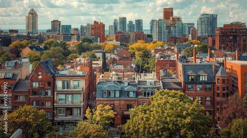 Urban Landscape with Autumnal Trees and Buildings