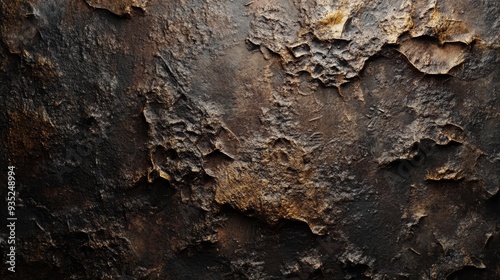 Macro Photograph of Rough Textured Brown and Black Surface with Cracks