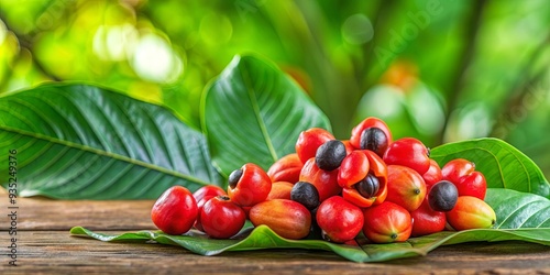 Composition of Amazon fruit Guarana on a background, Guarana, Amazon, fruit, red, isolated, vibrant, fresh, exotic, organic