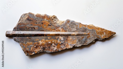 A rusty arrow on a white background, depicting an ancient weapon artifact