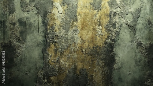 Aged Concrete Wall with Yellow Stains and Cracks Creating a Weathered Textural Effect