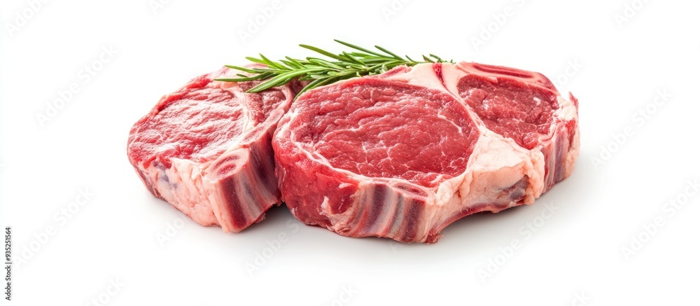 Two Raw Bone-in Ribeye Steaks with Rosemary Two Raw Bone-in Ribeye Steaks with Rosemary