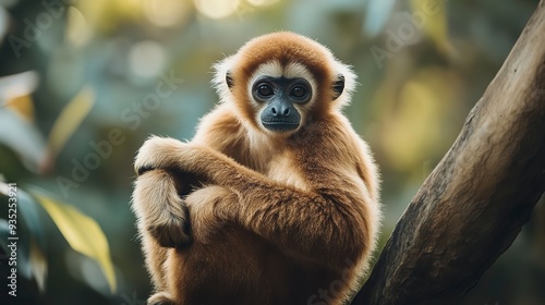 wildlife photography, authentic photo of a gibbon in natural habitat, taken with telephoto lenses, for relaxing animal wallpaper and more 