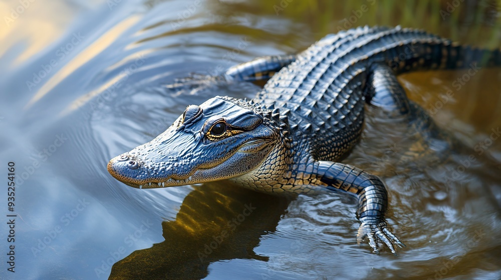 Obraz premium A large alligator gracefully swims in the water, showcasing the beauty of wildlife on National Wildlife Day