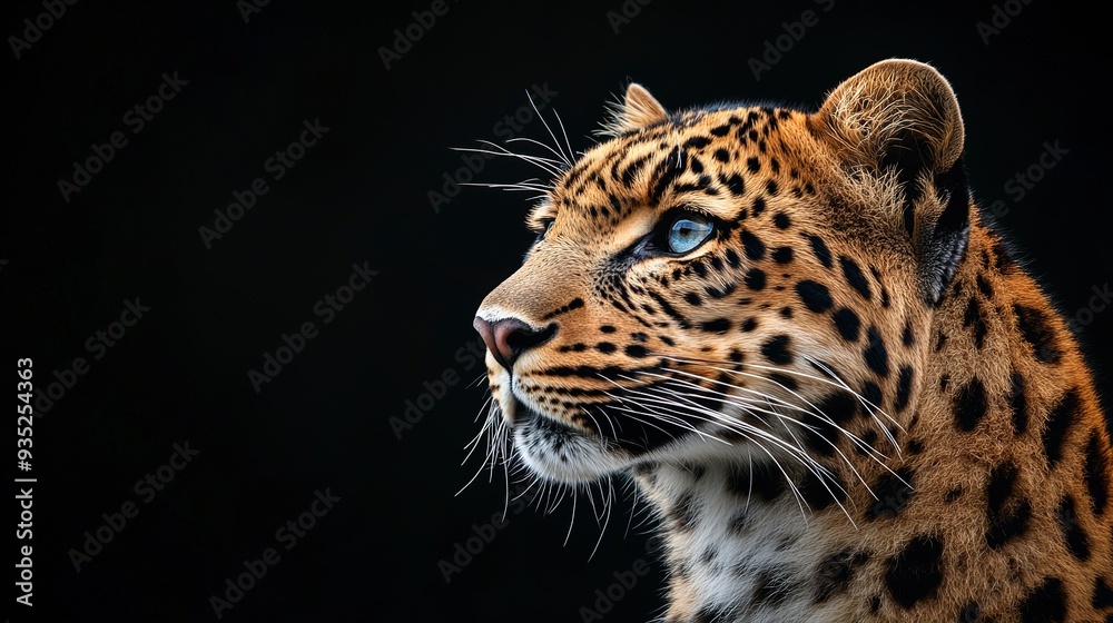 Majestic amur leopard portrait isolated on black background wildlife conservation image Majestic amur leopard portrait isolated on black background wildlife conservation image