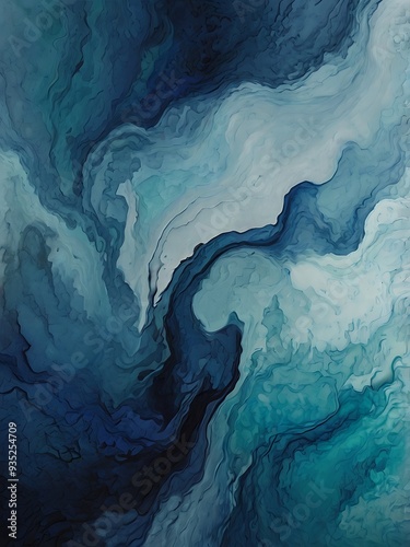 Blue and white waves as an abstract background 3d render illustration, sea and oceanic fantasy themed