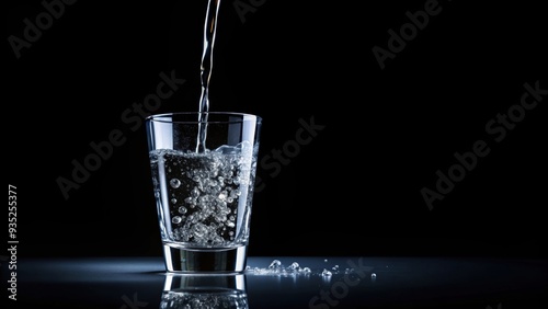 Water pouring into glass on black background, water, pouring, glass, black, background, liquid, clear, refreshment, drink photo