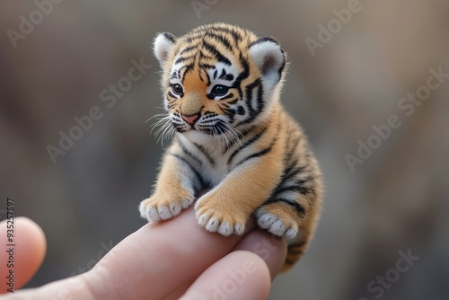 The smallest baby animal in the world and, sitting on someone's finger, is undoubtedly cute and adorable. The photo is very realistic and accurately reflects the fine features of the miniature animal. photo