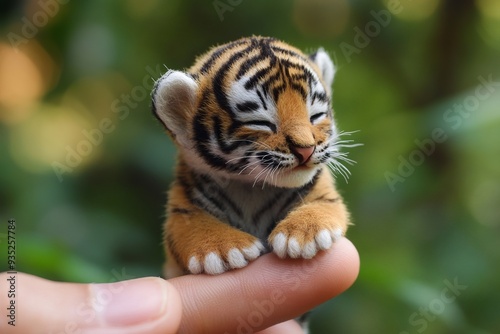 The smallest baby animal in the world and, sitting on someone's finger, is undoubtedly cute and adorable. The photo is very realistic and accurately reflects the fine features of the miniature animal. photo