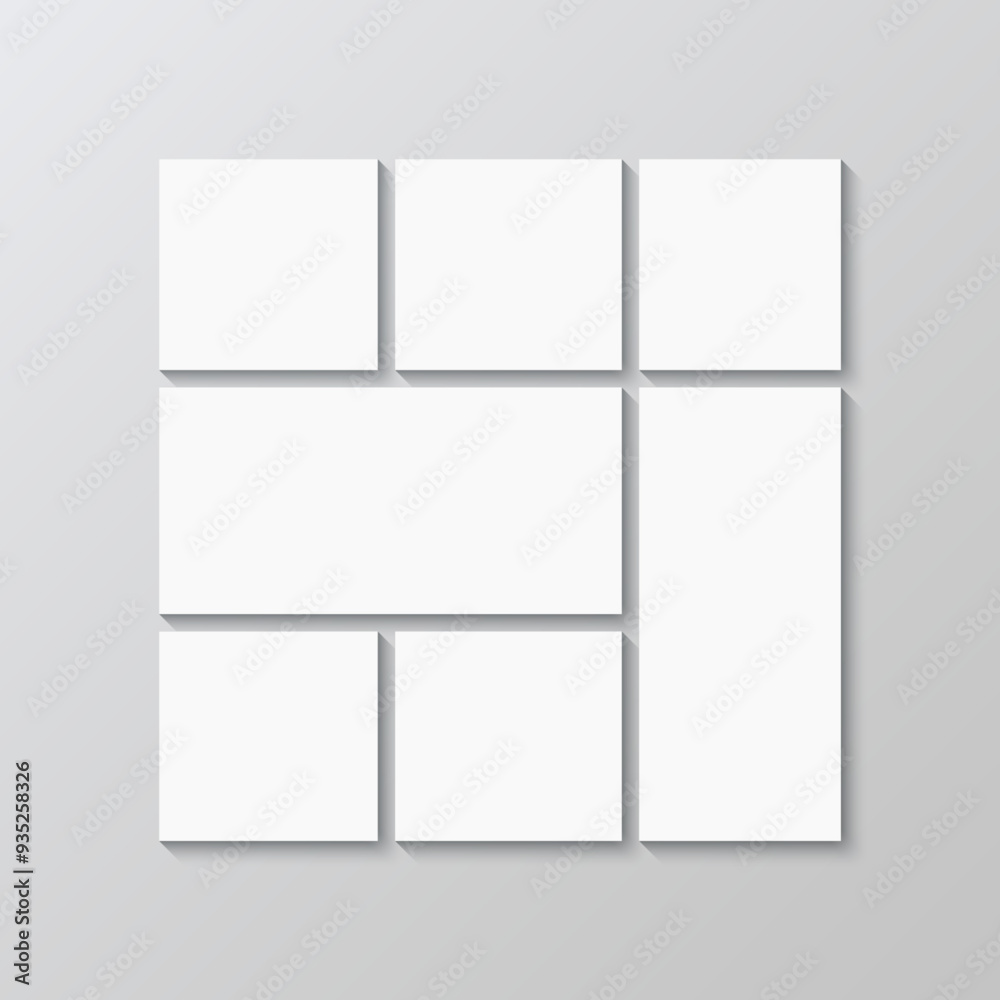 Photo collage square background. Portfolio images mockup. Mood board layout. Gallery banner. Scrapbook brandboard template. Album moodboard grid. Mosaic picture frame. Vector illustration Photo collage square background. Portfolio images mockup. Mood board layout. Gallery banner. Scrapbook brandboard template. Album moodboard grid. Mosaic picture frame. Vector illustration