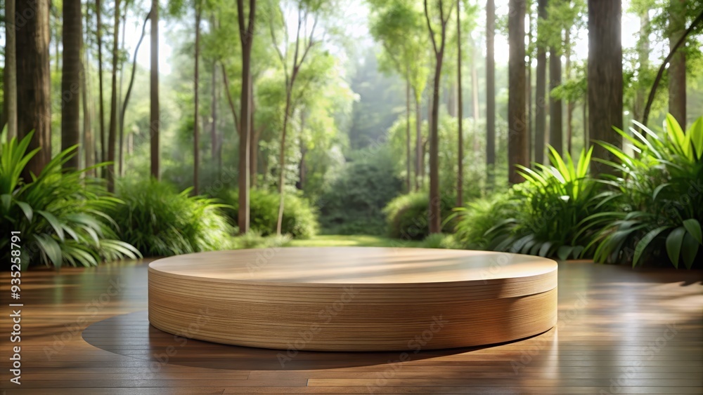 Wooden Platform in a Lush Forest Setting Wooden Platform in a Lush Forest Setting